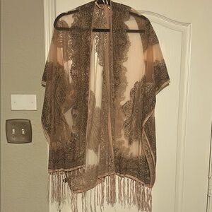 Tan and Brown Sweatshirt with Fringe Detail